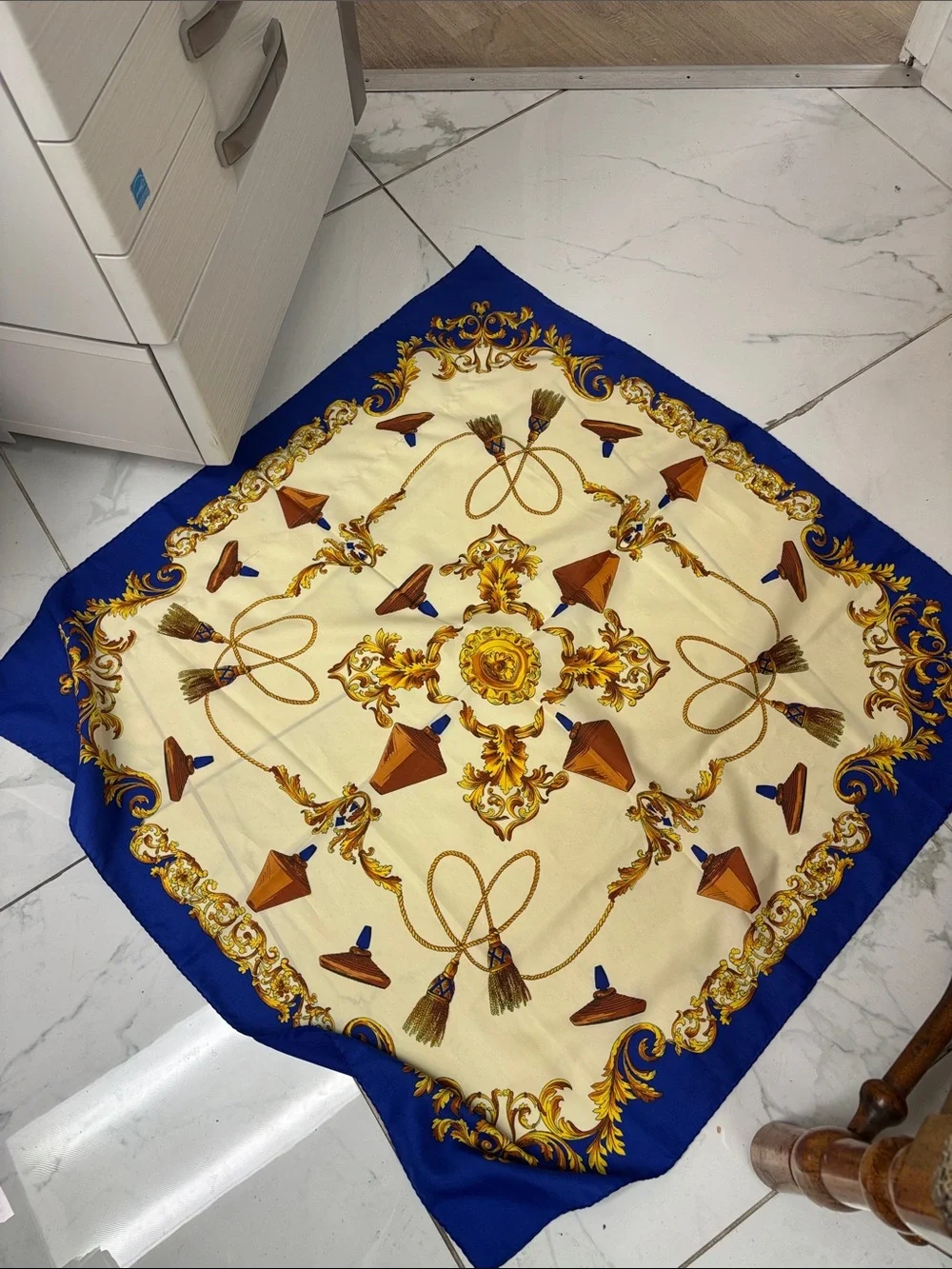 Luxury Blue & Cream Decorative Silk-Feel Scarf for Home Dining/#010 (earc 81226)